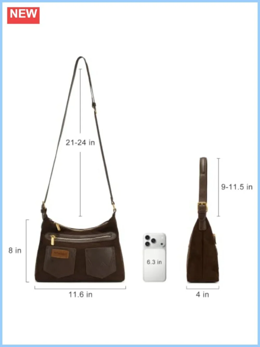 Faux Suede Hobo Bag Women Slouchy Shoulder Purse with Crossbody Strap